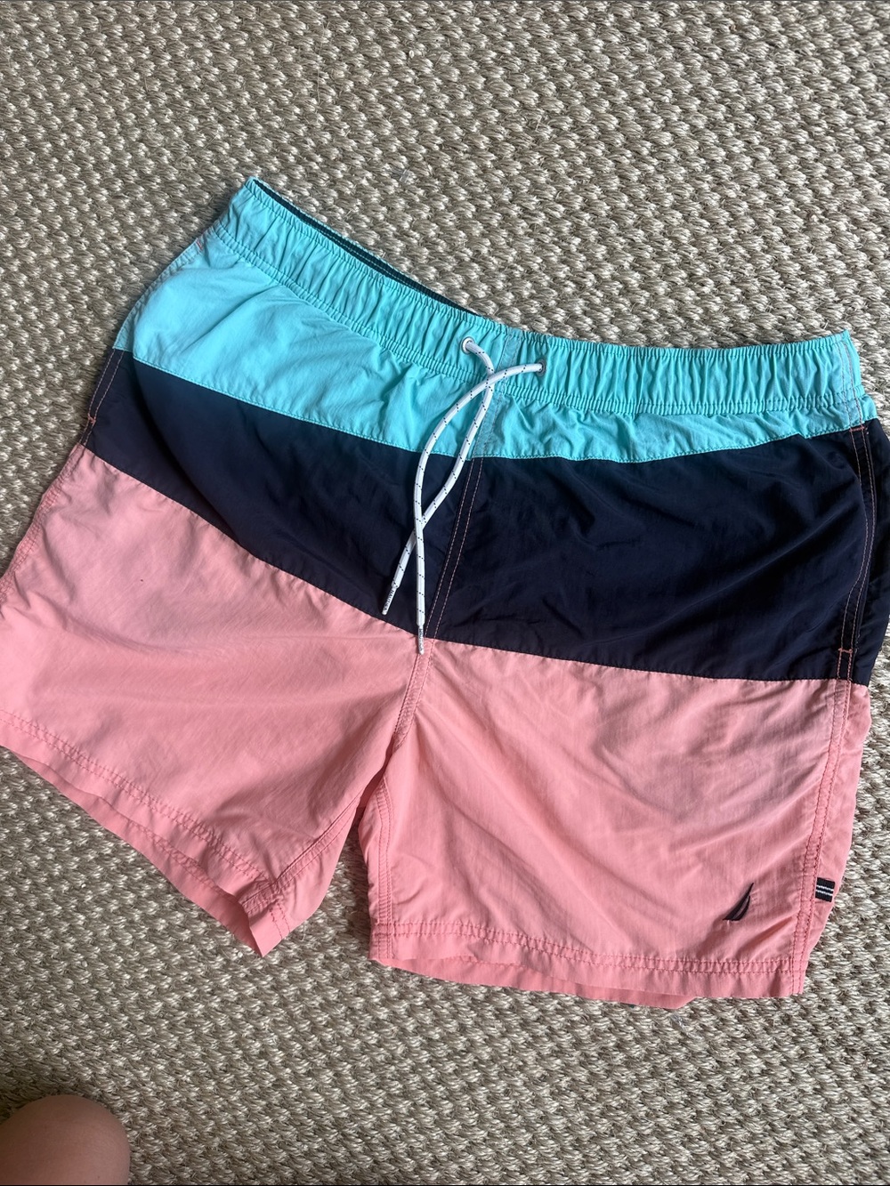 Nautica Men's Colorblock Swim Shorts in Aqua, Navy & Coral